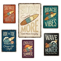 Plaques Métalliques Vintage Surf, Décor Mural Rétro Plage et Côte, Affiches Métalliques Planche de Surf pour Maison de Plage, Magasin de Surf, Bar, ou Cave à Hommes
