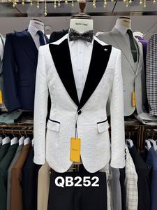 Trajes de Novio Blancos con Jacquard y Cuello de Satén Negro, Esmoquin de 3 Piezas, Trajes de Novio <span class=keywords><strong>para</strong></span> <span class=keywords><strong>Hombre</strong></span> - Product Image 1