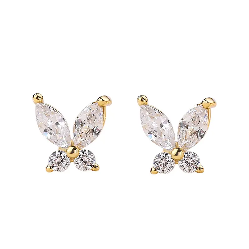 Bulk Wholesale Cute Earring Charms Gold Plated 925 Silver Tiny Butterfly CZ Earrings Stud