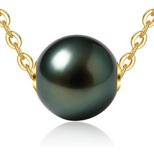 จี้ไข่มุกดำตาฮิติ 9-12 มม. AAAAA รูปทรงกลม โซ่ทอง 18K ของขวัญเครื่องประดับสำหรับผู้หญิง - Product Image 1
