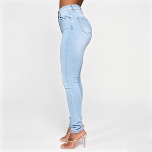 <span class=keywords><strong>Jean</strong></span> en denim <span class=keywords><strong>skinny</strong></span> <span class=keywords><strong>taille</strong></span> <span class=keywords><strong>haute</strong></span> délavé bleu clair style Y2K vintage décontracté pour femme, pantalon crayon très extensible et élastique - Product Image 3