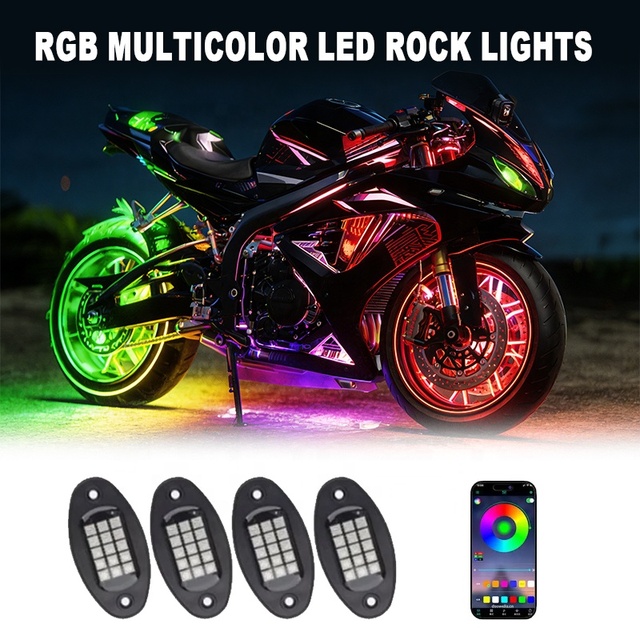 4Pods RGB Multicolor LED Rock Lights Kit Led Side Marker APP/RF Remote Control Underglow Lights for ATV UTV SUV Pickup Truck