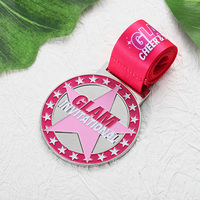 Médailles de cheerleading personnalisées en alliage de zinc plaqué argent, avec logo émaillé et ruban
