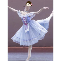Nouvelle Robe Tutu Longue Bleue Romantique Professionnelle avec Bretelles pour Costumes de Danse de Ballet pour Enfants et Tenues de Spectacle