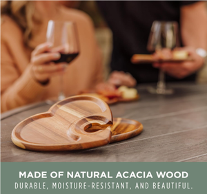 Heart Shaped Acacia Wood Charcuterie Board with Wine Glass Holder, Portable <b>Snack</b> <b>Tray</b> for Wedding & Parties - Product Image 5