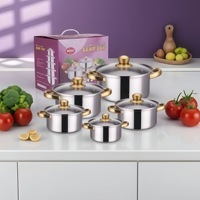 10 Pcs Set Peralatan Masak Stainless Steel Multi Warna dengan Tutup Kaca Gagang Emas Panci Saus Panci Besar Wajan untuk Dapur