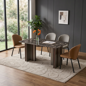 Ensemble de table à manger rectangulaire moderne en marbre avec pieds en métal, capacité de 4 personnes, meubles pour la maison - Product Image 3