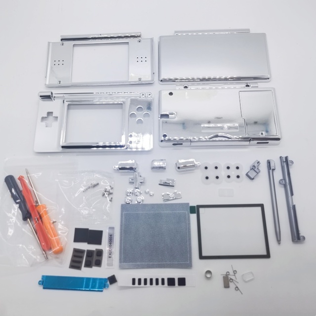 Chromed Silver Housing Shell for NDSL Case With Buttons Replacement Set for NDS Lite