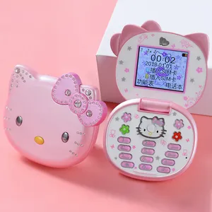 K688 + Dual SIM GSM Anak-anak Kecil Pink Perempuan Anak-anak Lucu Mini Hello Kitty Telepon Flip
