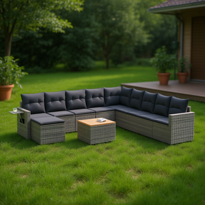 Grey Garden <b>Sofa</b> <b>Set</b> Outdoor Rattan Cushioned Contemporary Design UV Resistant PE Wicker Furniture - Product Image 2