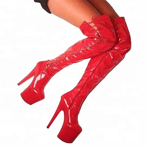 Botas Personalizadas Sexys de Caña Alta Extrema con Tacón de 20cm, Plataforma y Punta Redonda, Botas por Encima de la Rodilla para Mujer con Cordones Laterales - Product Image 1