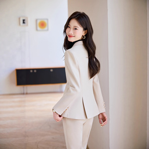 Women's Suit Pants Khaki Straight High Waist Solid Color Polyester Anti-Wrinkle Casual Workwear - Product Image 4