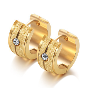 Huggie Earrings 7Mm Stainless Steel 18K Gold <b>Brushed</b> Diamond Hollow <b>Round</b> For Women Gift Jewelry - Product Image 5