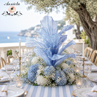 ANNIELU Vente en gros de fleurs en organza bleu poussière pour centre de table, hortensia en tissu sculptural pour mariage, banquet, événement, location