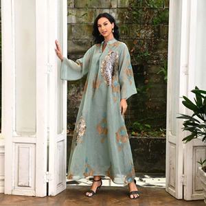 Abaya Kaftan de Dubaï pour femmes, robe maxi islamique modeste brodée en polyester, <span class=keywords><strong>Jellaba</strong></span> respirante pour l'Aïd, style marocain - Product Image 6