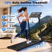 Tapis roulant pliable intelligent à écran LED avec commande par application, vitesse de 1 à 12 km/h, inclinaison automatique, portable, pour la maison, le bureau et la remise en forme