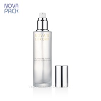 Bouteille en verre rose givré mat personnalisable de 80 ml, 100 ml, 120 ml, flacon pompe pour lotion cosmétique de 4 oz, pompe argentée brillante avec bouchon en aluminium