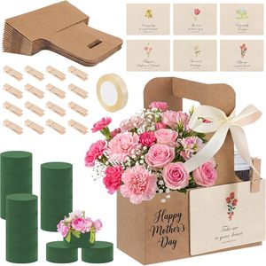Cadeau Fête des Mères : Porte-boissons 2 tasses avec poignée, ensemble de mousse florale, support porte-café en kraft, mousse florale, carte cadeau, marron floral - Product Image 1