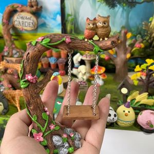 Ornement de micro-paysage en résine, décoration de <span class=keywords><strong>jardin</strong></span> <span class=keywords><strong>secret</strong></span>, hibou sur balançoire d'arbre - Product Image 2