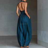 Combinaison Halter Femme Dos Nu Croisé Devant Jambes Larges Ceinture à Nouer Élégante Une Pièce Personnalisable Logo Été