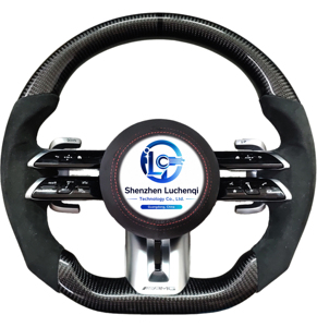 Support de volant en fibre de carbone amélioré avec palettes de changement de vitesse chauffantes pour <span class=keywords><strong>Mercedes</strong></span> C E G CLS CLA AMG 2015-2026 Intérieur - Product Image 5