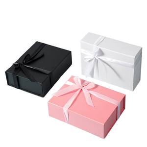 Luxury <b>Flat</b> <b>Pack</b> 2-Piece Foldable Cardboard Gift <b>Boxes</b> with Ribbon Closures and Magnetic Lid for Candle Packaging - Product Image 1