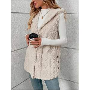 เสื้อกั๊กมีฮู้ดผ้าฟลีซติดกระดุมสำหรับผู้หญิง แบบไม่มีแขน สวมทับได้ เหมาะสำหรับฤดูใบไม้ร่วงและฤดูหนาว - Product Image 4