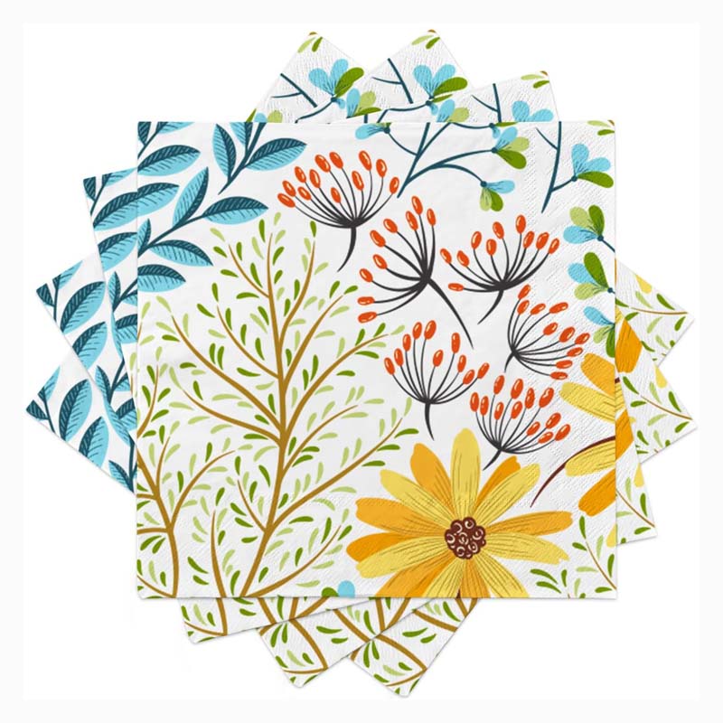 Голубая винтажная салфетка из бамбука с цветочным принтом с логотипом на заказ