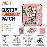 Écusson brodé personnalisé motif fleur souriante avec logo Bloom pour vestes, sacs, chapeaux et vêtements AWELLS