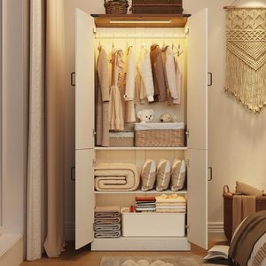 Armoire de rangement blanche SENYU style ferme avec portes battantes, design en panneaux MDF, fixation au sol pour placard et organisateur de rangement - Product Image 4