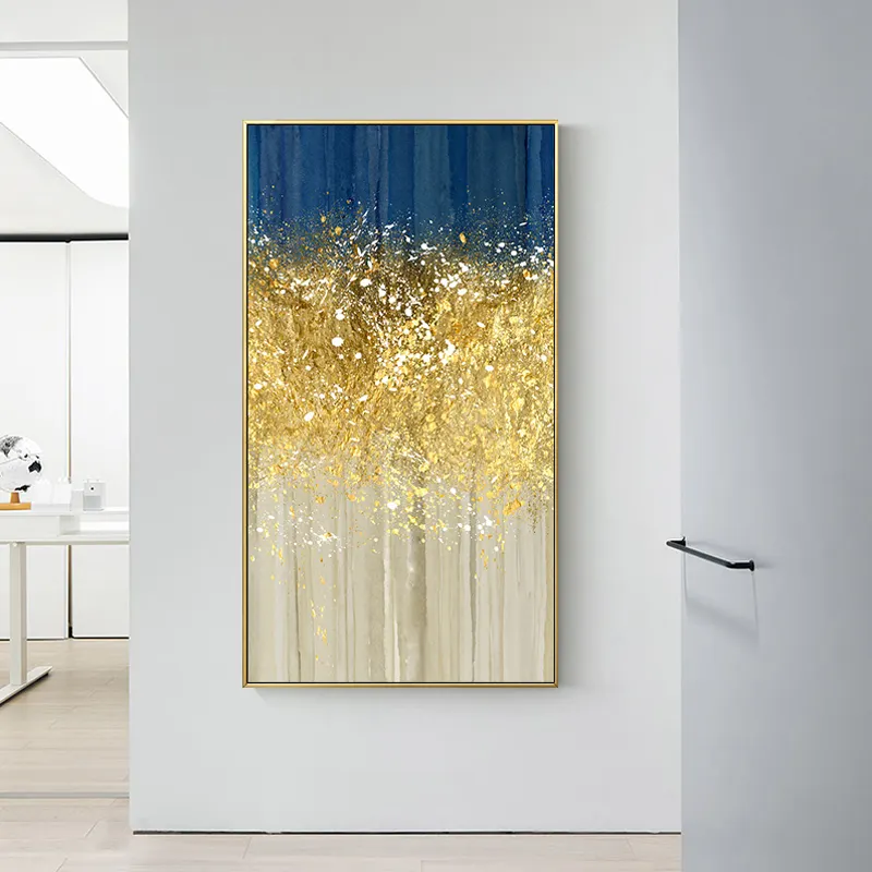 Custom Aluminium Alloy Framed Abstract Golden Rich Tree Modern Art Painting Decor Wall Art Crystal Porcelain Paintings