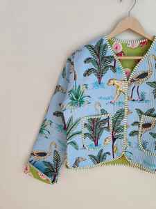 Jungle Print Cotton Quilted Jacket Handmade Boho Winter Coat <b>Animal</b> <b>Pattern</b> Outerwear Reversible Lightweight Jacket Boho Jacket - Product Image 4