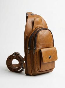 Sac de poitrine minimaliste en cuir véritable, couleur beige, fermeture à glissière, sac à bandoulière durable pour usage quotidien, toutes saisons - Product Image 6