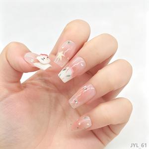 <span class=keywords><strong>Uñas</strong></span> Postizas 3D <span class=keywords><strong>Hello</strong></span> <span class=keywords><strong>Kitty</strong></span> en ABS, Color Rosa Nude, Forma Cuadrada Mediana, Acabado Brillante, para Dedos - Product Image 1