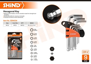 Jeu de clés Allen Torx, clé à bout de boule de longueur courte, clé hexagonale, vente en gros, 9 pièces, offre spéciale, 94334 - Product Image 6