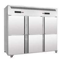 Congélateur vertical commercial à six portes, à température unique, congélation rapide, -25°C, refroidissement par air, contrôle numérique, dégivrage automatique 18