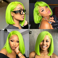 Pelucas Neon Bob 13x4 HD con Encaje Frontal Transparente para Cabello Virgen Brasileño, Sin Pegamento, para Mujer, Lisas y Sedosas, Verde Neón, Verde Limón