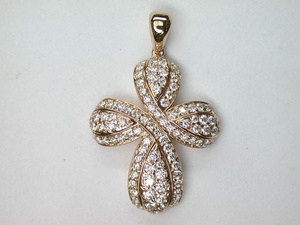 Collier de luxe pour femme avec pendentif torsadé croisé, entièrement pavé de diamants blancs, options multicolores, pour usage quotidien - Product Image 2