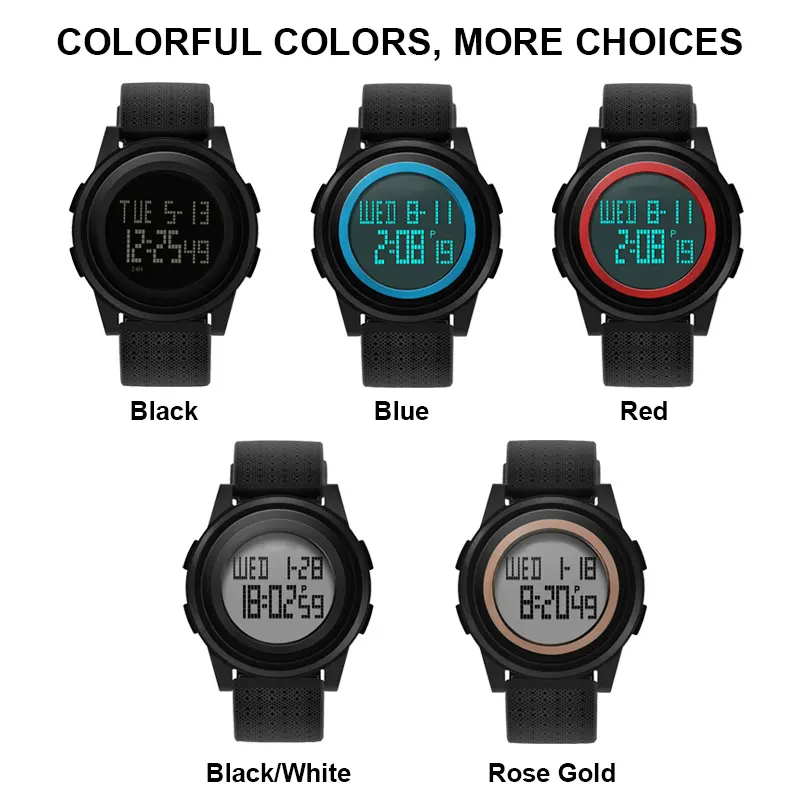Logotipo personalizado reloj despertador negro minimalista ultrafino brillo en la oscuridad moda al aire libre Mans reloj digital