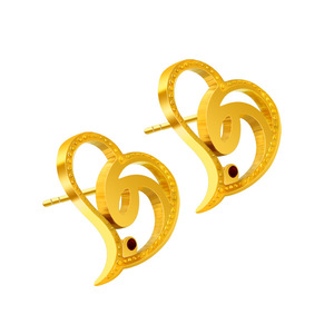 Pendientes de Botón en Forma de Corazón Chapados en Oro CF079, Joyería de Moda, Accesorio de Regalo - Product Image 1