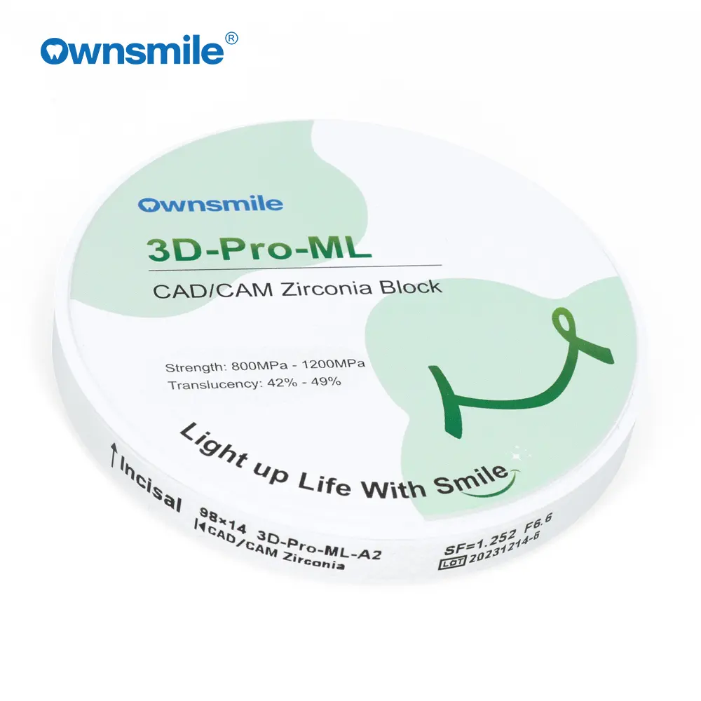 Owsmile 3D Pro-ML cad cam multicolor gradiente 98mm trasparenza 42-49% blocco zirconia per la lavorazione della protesi in ceramica