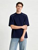 T-shirt à manches courtes pour couple, col rond ample, surdimensionné, en coton 220G 20S, avec empiècements en lin, doux, respirant, élégant, sur mesure