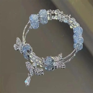Bracelet tendance pour femmes, perles en verre, perles en pierre, bracelet coloré avec des breloques papillon en cristal bleu, bracelet pour filles, bracelet pour femmes, cadeaux - Product Image 1