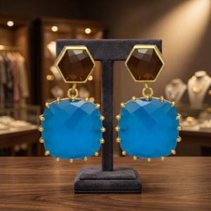 Boucles d'oreilles pendantes en laiton faites à la main avec pierres précieuses, plaquées or, style ethnique bohème, cadeau de fiançailles, tendance - Product Image 3