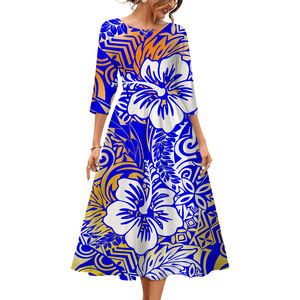 Yeni tasarım Premium polinezya Elei kabile tasarım özel kişilik moda kadınlar uzun kollu pileli elbise - Product Image 2