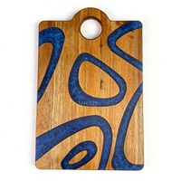 Planche à découper en bois YINHAO, nouveau design, avec incrustation de résine bleue, 11,6 x 7,8 pouces, planche à charcuterie en bois d'acacia et résine avec poignée