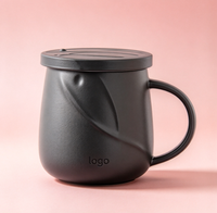 Mug Teh Keramik Hitam Putih Matte 12oz dengan Logo Ukiran Kustom Baru, Dilengkapi Infuser dan Tutup