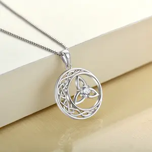 Irish Celtics croce collana gioielli S925 argento Celtic strega nodo di cristallo ciondolo rotonda collana regalo per lei