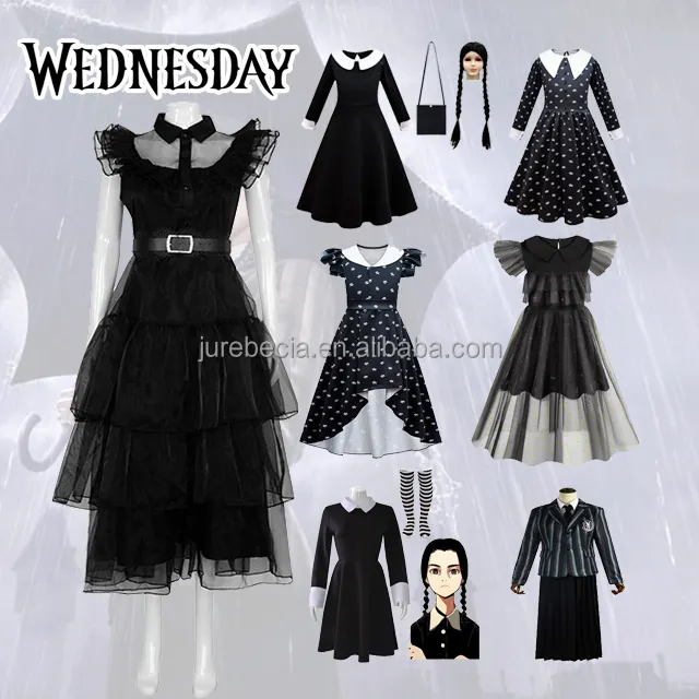 TV Movie Halloween Black Cosplay Girls Wednesday Addams Family Dress Costume Kids Adult Peter Pan Collar dnesday Addams Costume