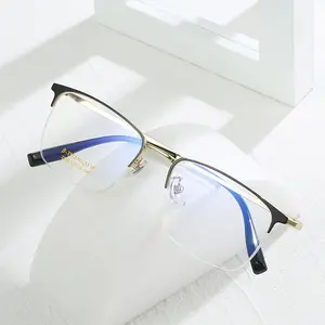 Top Semi-titanio montura de anteojos retro simple se puede equipar con gafas de miopía graduadas para hombre
